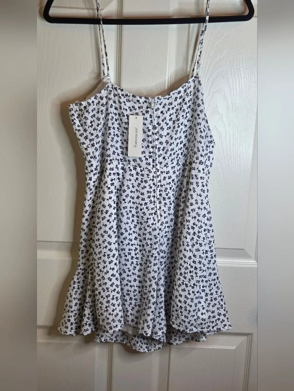 NWT Francesca's Miami L Straps White Navy Zipper Floral Women Romper Boutique